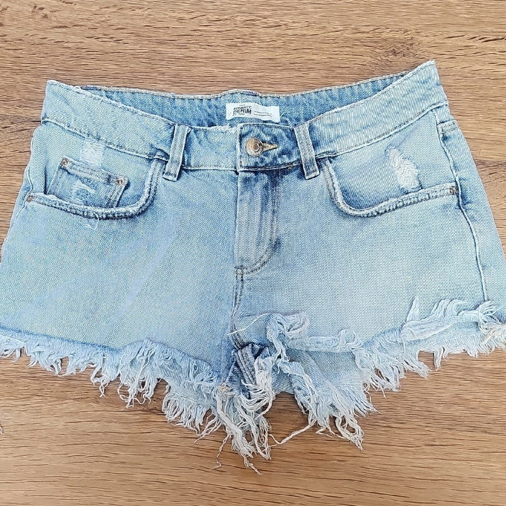Zara Light Blue Frayed Jean Shorts